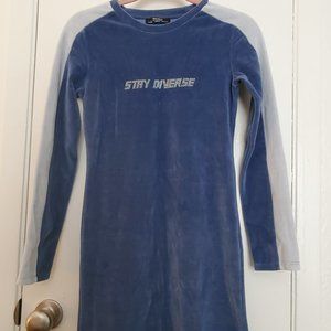 BERSHKA Long Sleeve Mini Dress UK Brand Women Blue Cotton S